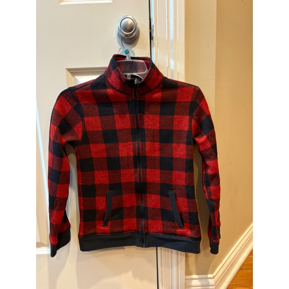 Boys Oshkosh B'gosh Kids Red Black Buffalo Plaid‎ Fleece Zip Up Jacket Size 12